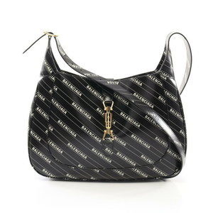 Balenciaga Gucci Hacker Jackie Leather Shoulder Bag Black White